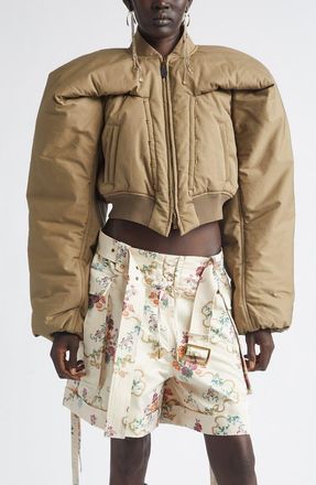 Alexander McQueen Crop Bomber Jacket in Khaki at Nordstrom, Size 10 Us