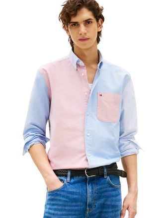 Tommy Hilfiger Long Sleeve Oxford Regular Fit, Mens Button Down Shirts, Also Available in Big and Tall, Shirt Blue/Multi, Large