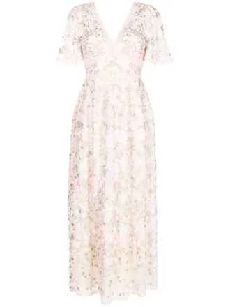 Needle & Thread Abito midi con ricamo a fiori - Rosa