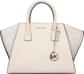Michael Kors Luxe Leren Handtas met Voorlogo - Dames - Handtassen - Beige - ONE Size - Leer - Tassen