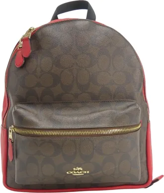 Coach Dark Brown Red Color Pvc Leather Backpack (Pre-Owned)