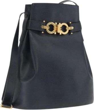 Ferragamo Pre-owned Shoulder Bags, female, Blue, Size: ONE SIZE Pre-owned Leather Shoulder Bag