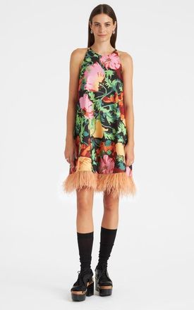 La DoubleJ La Fenice Mini Dress With Feathers Wonderland Black at Nordstrom, Size Xx-Small