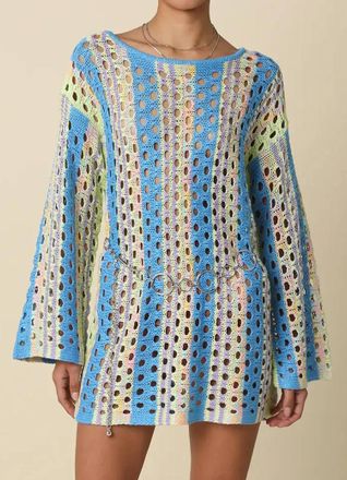 Olivaceous Phoenix Long Sleeve Crochet Cover Up In Blue Pink Multi