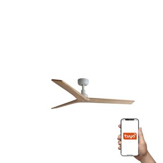 Netlighting Klim Medium 3 Blade Ceiling Fan Matt White Pine Tuya Smart System in Light Brown