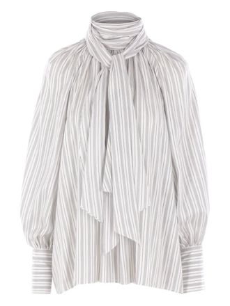 Phaeonia Blouse met pofmouwen en sjaalkraag - Wit