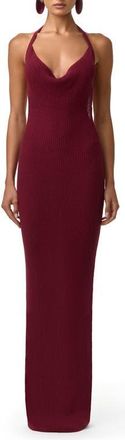 Naked Wardrobe Knit Halter Maxi Dress in Sangria at Nordstrom, Size X-Large