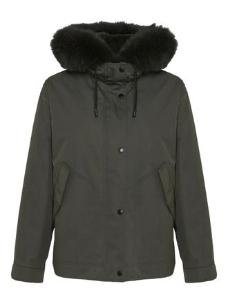 Yves Salomon fur-trimmed drawstring-hood coat - Green