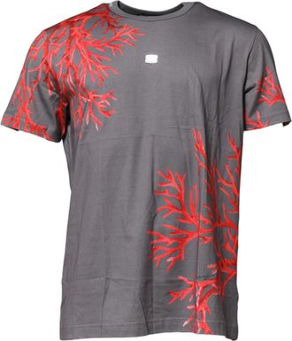 Dolce & Gabbana Mens Gray Cotton Coral Print Logo Plaque T-Shirt