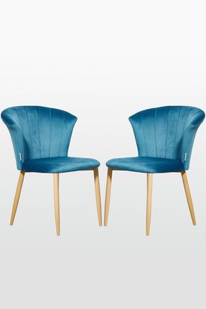 Life Interiors Set of 2 Elsa Velvet Dining Chairs with Wooden Legs, Curved Back & Comfortable Seating in Blue
