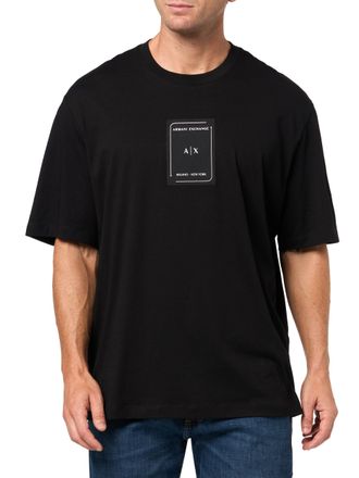 A|X Armani Exchange Mens Vertical Rectangle Logo Tee, Black, XL