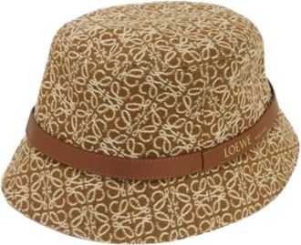 Loewe Pre-owned Anagram Jacquard Katoenen Bucket Hat - Dames - Vintage Accessoires - Bruin - ONE Size - Katoen - Vintage