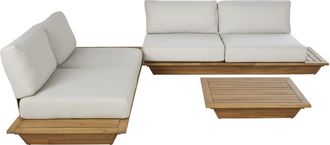 Maisons du monde Conjunto de 2 sof&aacute;s de exterior de 2 plazas de madera de acacia y poli&eacute;ster reciclado beige gris&aacute;ceo y 2 mesitas de caf&eacute;