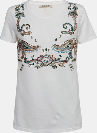 Roberto Cavalli White Crystal Embellished Knit Top