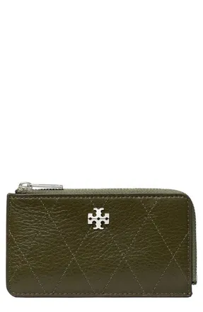 Tory Burch Charlie Quilted Leather Zip Card Case in Leccio at Nordstrom