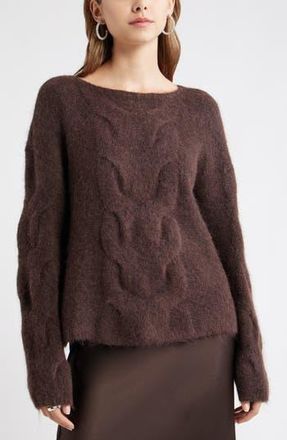 Open Edit Cable Boatneck Sweater in Brown Seal at Nordstrom Rack, Size Xx-Small