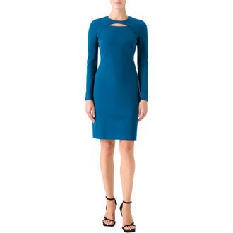 Akris Keyhole Long Sleeve Sheath Dress in Teal at Nordstrom, Size 16