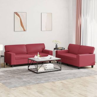 vidaXL Vidaxl - Juego De Sof&aacute;s 2 Piezas Cuero Sint&eacute;tico Rojo Tinto