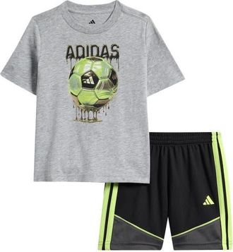 adidas Soccer Ball Graphic T-Shirt & Athletic Shorts Set in Medium Grey Heather at Nordstrom, Size 2T