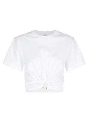 Paco Rabanne White Decorative Ring Ruched-Ring Cotton T-Shirt