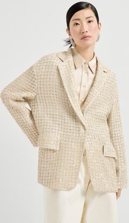Brunello Cucinelli Blazer with dazzling net embroidery in Cream at Nordstrom, Size 42 It
