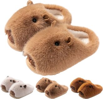 Generic Capybara Slippers, Soft Plush Lining and Non-slip EVA Sole, Warm Indoor Non-slip Capybara Slippers for Women (Light Brown, UK, Adult, Women, 5, Numeri