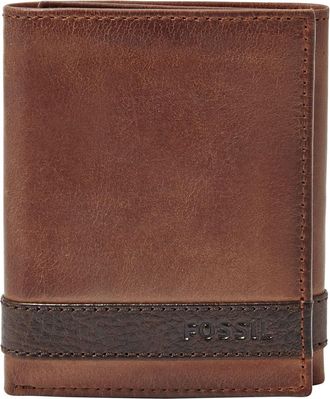 Fossil Wallet for Men Quinn, 100% Leather Trifold brown 8.5 cm L x 2 cm W x 10 cm H ML3645200