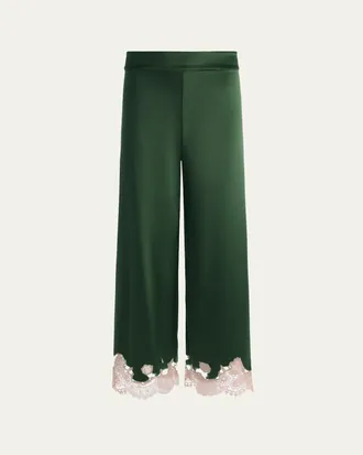 Alice & Olivia Athena Lace-Trim Satin Pants