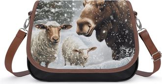 Generic Moose And Sheep Winter Day Womens Crossbody Bag Fashion Shoulder Handbags Message Tote Bag with Adjustable Strap