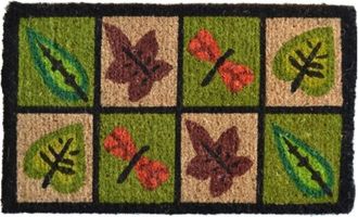 Imports Decor Dragonfly & Leaf Coir Doormat, Handwoven Coconut Fiber Door Mat for Indoor Outdoor Entrance