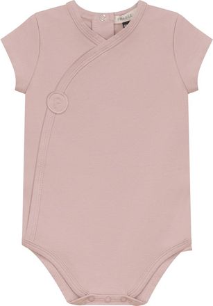 Fragile Cotton Spandex Short Wrap Romper in Mauve at Nordstrom, Size 18M