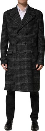 Dolce & Gabbana Grey Double Breasted Plaid Wool Coat Mens Jacket