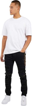 Brave Soul Skinny-jeans voor heren in motorstijl met stiksels (Houtskoolwas)