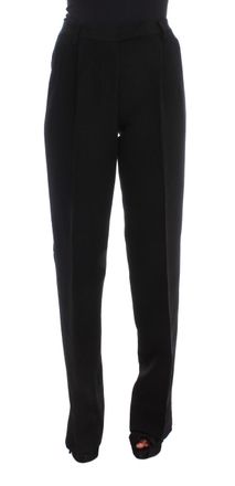 Ermanno Scervino Black Striped Cotton Blend Wide Legs Womens Pants