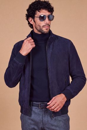 D'Arienzo Giubbotto bomber imbottito in camoscio color blu tono su tono DArienzo, Seleziona Taglia 48, Colore Blu
