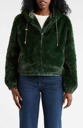 La Fiorentina Faux Fur Hoodie in Green at Nordstrom Rack, Size Medium