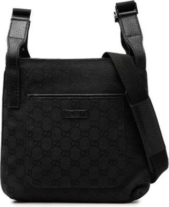 Gucci Pre-owned Canvas Crossbody Tas - Dames - Vintage Schoudertas - Zwart - ONE Size - Leer - Vintage