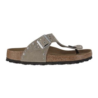 Birkenstock Flip Flops, female, Beige, Size: 11 US Studded Suede Leather Sandals