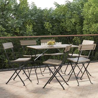 vidaXL Vidaxl - Sillas Cafeter&iacute;a Plegables 6 Uds Acero Y Rat&aacute;n Sint&eacute;tico Gris