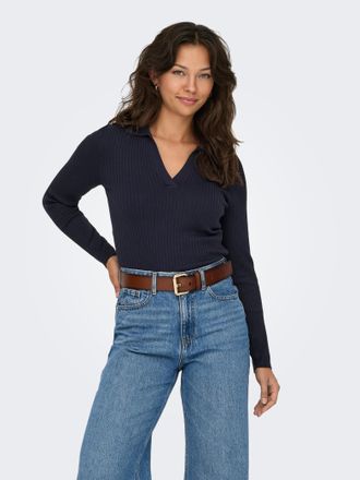 Only Polokragenpullover ONLY ONLKAYA LS POLO PULLOVER EX KNT, Damen, Gr. XL, blau (night sky), Strick, Obermaterial: 70% Viskose, 30% Nylon, unifarben, reg