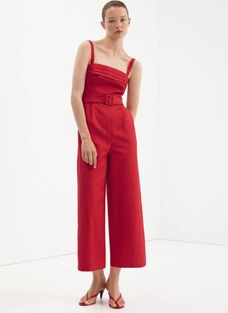 Mango Abito a tuta lino cintura rosso - Donna - XS - MANGO