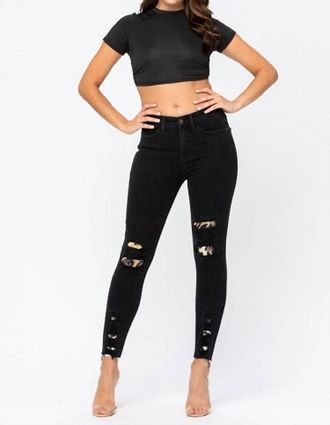 Judy Blue Leopard Skinny Jeans In Black