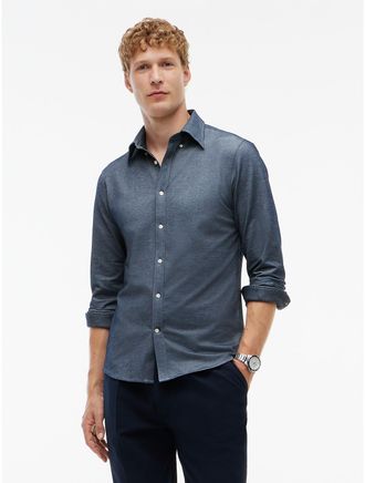 Tommy Hilfiger Mens New York Label Slim Fit Wicking Shirt - Carbon Navy - 38/R