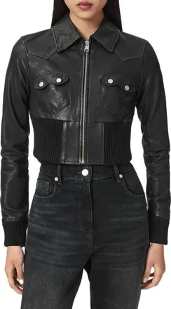 AllSaints Lena Leather Jacket in Black at Nordstrom, Size 12