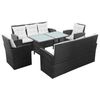 vidaXL Set De Sof&aacute;s De Jard&iacute;n 5 Piezas Y Cojines Rat&aacute;n Sint&eacute;tico Negro Vidaxl