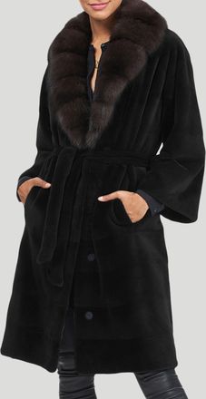 Gorski Sheared Mink Short Coat with Sable Collar and Belt