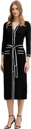 Joseph Ribkoff Jurk met Contrasterende Paspel en Ceintuur - Dames - Kleedjes - Zwart - XL - Nylon - Kleedjes