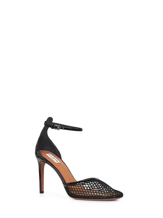 Alaia Womens Black Fishnet Heeled Pumps Polyamide; Calf Leather High Heel Shoes