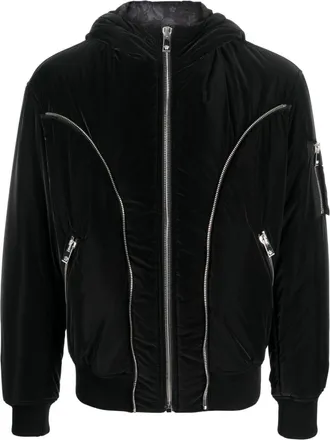 Versace zip-detail puffer jacket - men - Calf Leather/Polyester/Polyamide/Cotton - 50 - Black
