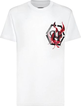 Philipp Plein T-Shirt Ronde Hals Flame - Heren - T-shirts - Wit - 4XL - Katoen - Tops